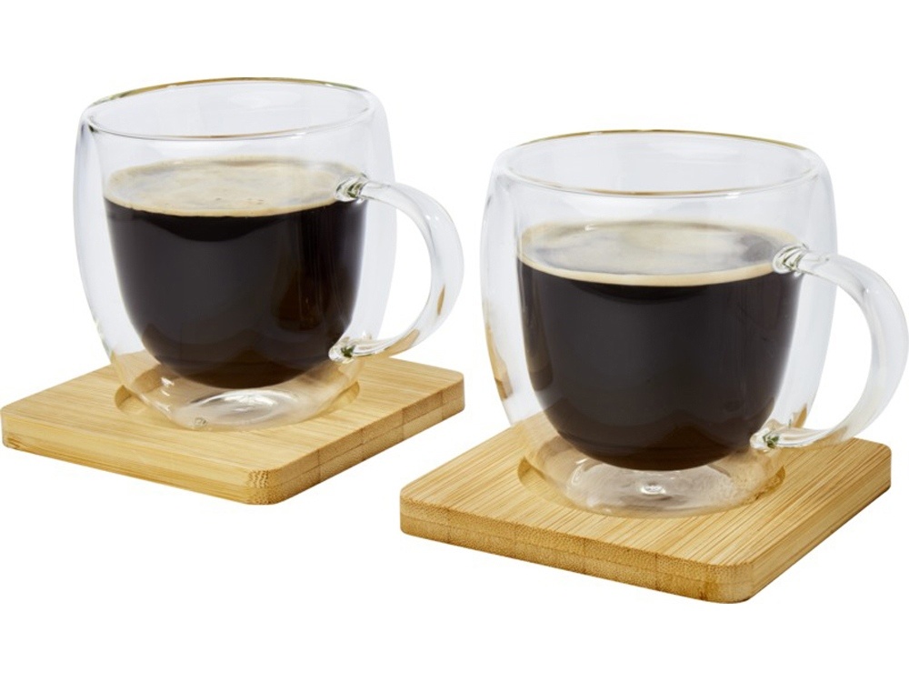 Стеклянный стакан Manti с двойными стенками и подставкой, 250 мл, 2 шт